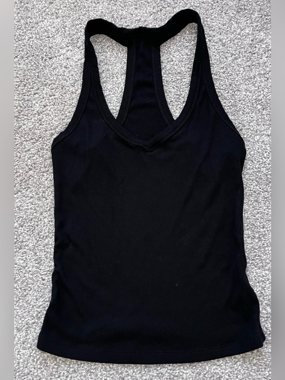 Black Racerback V Neck Ribbed Tank Top Size Small